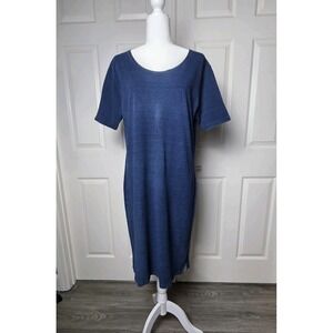Taylor Stitch Womens Chambray Knee Length Casual Dress Large Blue Short Sleeve